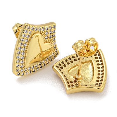 Серьги-гвоздики из латуни с микропаве из прозрачного кубического циркония EJEW-I313-18A-G-1