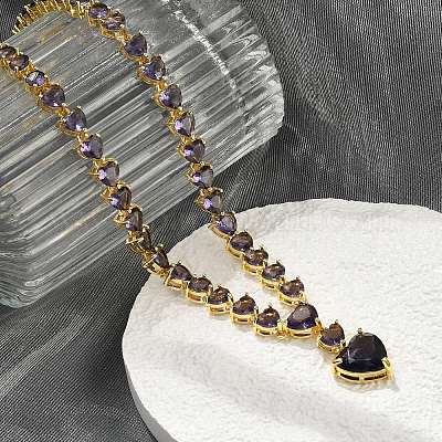 Латунные кубического циркония сердце кулон ожерелья NJEW-Z059-07G-02-1