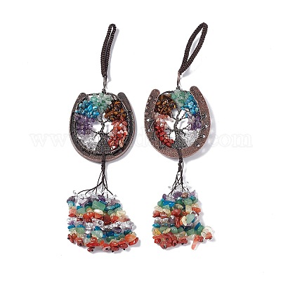 7 чакра драгоценный камень чип дерево жизни подвески украшения G-F733-06A-1