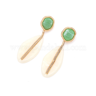 Плоские круглые с овальными подвесками серьги-гвоздики из цинкового сплава и смолы FS-WGF40BC-01-1