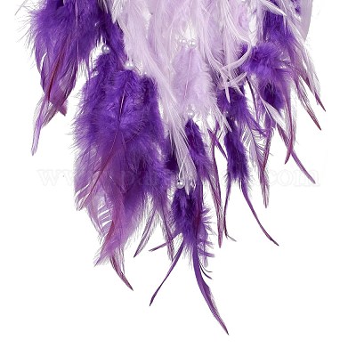 Тканая паутина/сетка из железной проволоки с украшениями из перьев AJEW-B017-33-1