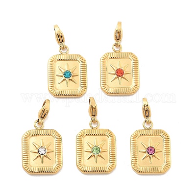 Прямоугольник со звездой 304 нержавеющая сталь кулон со стразами украшения STAS-M092-05G-1