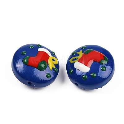 Рождественские эмалевые бусины ручной работы в технике лэмпворк LAMP-C020-03F-1