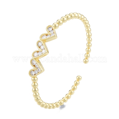 Браслет-кафф с тройным сердцем из кубического циркония BJEW-G651-09G-04-1