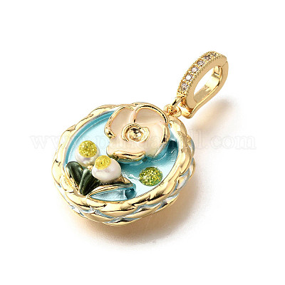 Латунные подвески с микропаве из кубического циркония и эмали KK-R222-09G-05-1