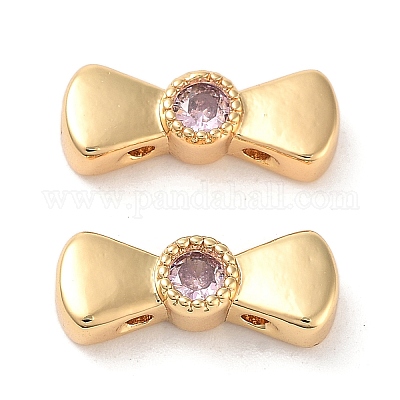 Многониточные звенья с бантом из латуни паве розового циркония KK-B102-37B-01G-1