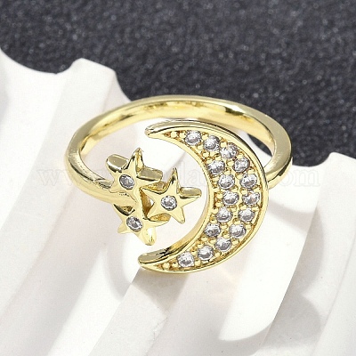 Манжеты из латуни с микро паве кубический цирконий для женщин RJEW-D322-04G-1