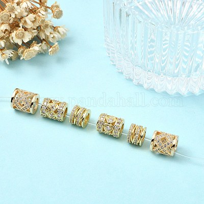 6 шт. 3 стиля латунные прозрачные кубические циркониевые европейские бусины KK-CJ0003-08-1