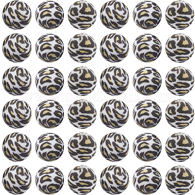 50шт силиконовые бусины набор силиконовых бусин с леопардовым принтом силиконовые бусины для изготовления брелока браслета ожерелья SIL-SC0001-98-1