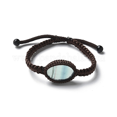 Регулируемые овальные браслеты из плетеных бусин из натурального флюорита BJEW-H626-02-11-1