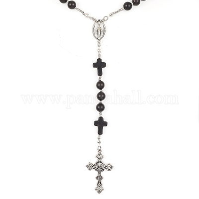 Колье из синтетических четок из бирюзы и дерева NJEW-JN04431-04-1