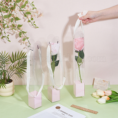 5 шт. прозрачных пластиковых упаковочных коробок для цветов с бумажными лотками и ручками-лентами&nbsp;CON-WH0107-69C-1