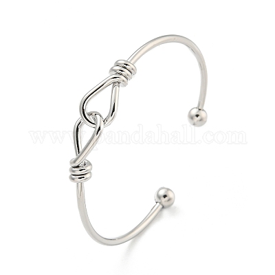 Латунные браслеты с открытыми манжетами и перекрестным узлом для женщин BJEW-G704-01P-1