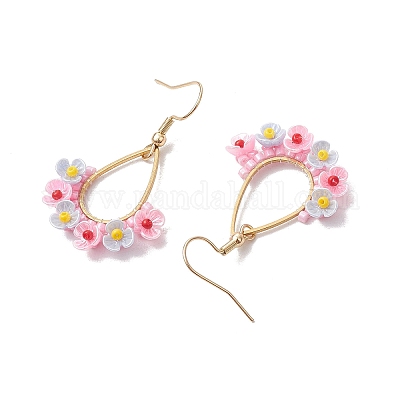 Серьги-капли из смолы и стеклянных бусин EJEW-MZ00401-01-1