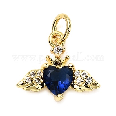 Подвески в форме сердца с крыльями из латуни с микропаве из кубических цирконий KK-C134-22G-1