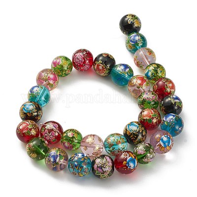 Цветок окрашены круглые бусины ручной работы Lampwork X-LAMP-I008-03-1