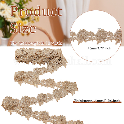 Ruban Dentelle Décoratif - 10 Mètres, Largeur 1,2 Cm, Polyester (couleur Marron)