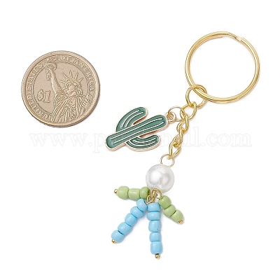 3 шт. 3 стиля брелок в виде кактуса из сплава эмали и стекла с имитацией жемчуга KEYC-JKC01300-1
