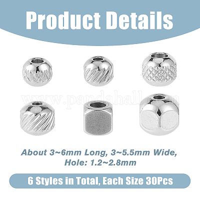 180 шт. 6 стиля 202 бусины из нержавеющей стали STAS-DC0015-05-1