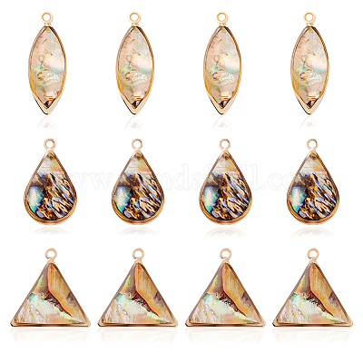 12 шт. 3 стиля подвески из латунных ракушек паве пауа SHEL-GA0001-22-1