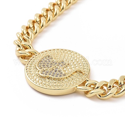 Овальный браслет из прозрачного циркония с звеном в виде бабочки BJEW-B068-04-1