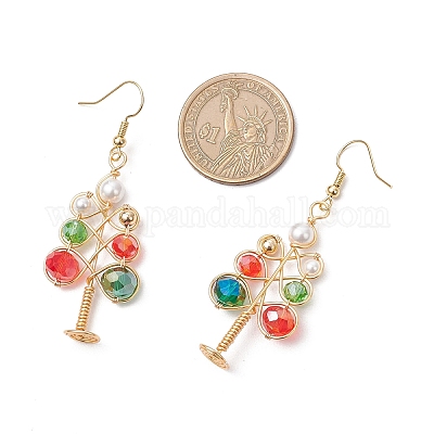 Латунь бисер болтающиеся серьги EJEW-TA00662-1