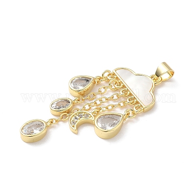 Латунный микропаве прозрачный кубический цирконий с подвесками из натуральных ракушек KK-L239-051G-02-1