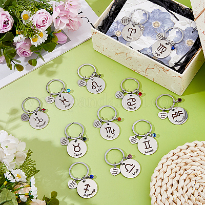 12шт 12 стиля брелок из нержавеющей стали со стразами KEYC-FH0001-68-1