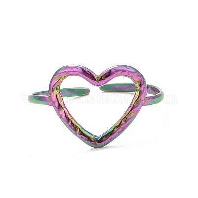 Кольцо-манжета с открытым сердцем из нержавеющей стали 304 радужного цвета с ионным покрытием (IP) для женщин RJEW-C025-23M-1