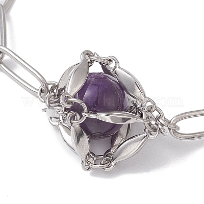 Круглые браслеты-мешочки в технике макраме с звеньями из смешанных драгоценных камней BJEW-JB10275-1