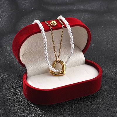 Ионное покрытие (ip) 304 нержавеющая сталь и пластиковые жемчужные бусины двухслойные ожерелья NJEW-P320-25G-1