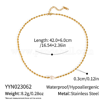 Ожерелья из французских бусин из натурального пресноводного жемчуга в форме картофеля и риса из нержавеющей стали для женщин KT1786-1