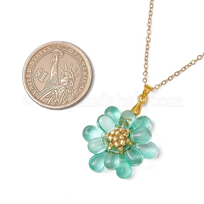 Ожерелья с подвесками из стеклянных бусинок ручной работы в виде цветка NJEW-MZ00096-03-1