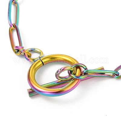 Paperclip Chain Bracelet Rainbow Plated Stainless Steel 