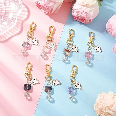 7 шт. подвеска в виде кошки из стекла и сплава с эмалью HJEW-JM03866-1