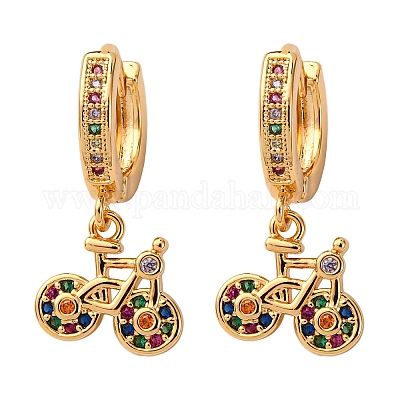 Серьги-кольца из велосипедной латуни с микропаве из кубических цирконий EJEW-F384-11G-1