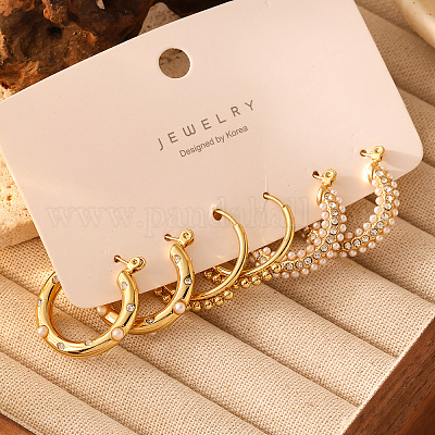 3 пара серег-колец из нержавеющей стали 304 с прозрачными кубическими цирконами и искусственным жемчугом FS-WGF1EAA-01-1