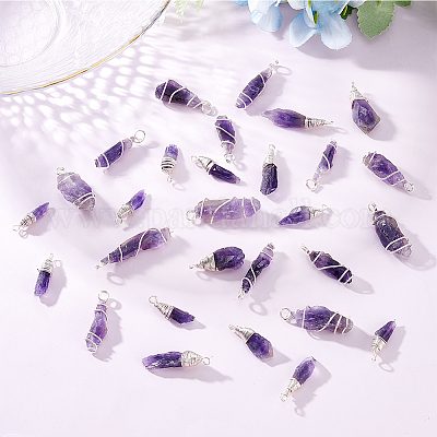 40 шт. 2 стиля необработанных натуральных аметистовых подвесок FIND-DC0001-82-1