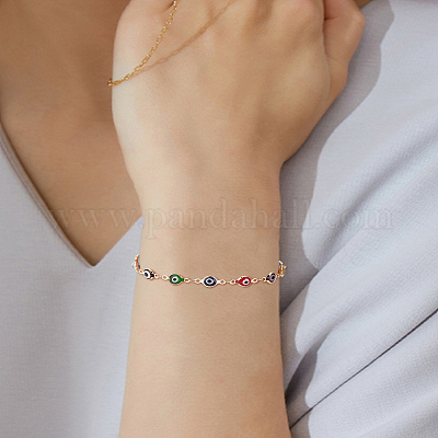 1 шт. латунные и ручные браслеты-цепочки с защитой от сглаза&nbsp;AJEW-LP0007-66A-1