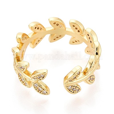 Латунные кольца-манжеты с микропаве из прозрачных кубических цирконий KK-T079-59G-1