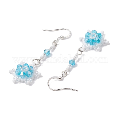 Серьги с подвесками из стеклянных бусин EJEW-MZ00171-01-1