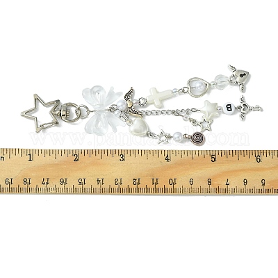 Брелки с подвесками из АБС-пластика с имитацией жемчуга и сплава KEYC-FZ00007-1