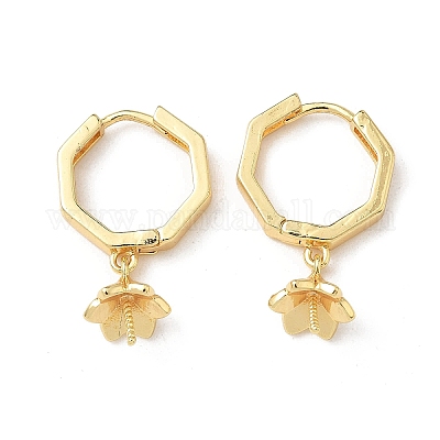 Восьмиугольник с цветочной фурнитурой для сережек-колец из латуни KK-G536-01G-1