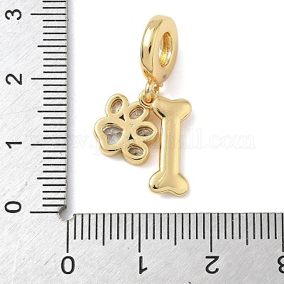 Европейские подвески-подвески из латуни с паве из прозрачного кубического циркония KK-D502-12G-1