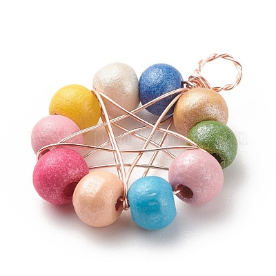 Подвески из круглых бусин из натурального дерева PALLOY-JF01763-03-1