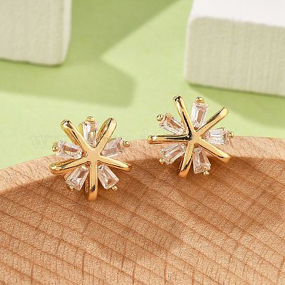 Женские серьги-гвоздики из латуни с микропаве и прозрачным кубическим цирконием EJEW-G428-26G-02-1