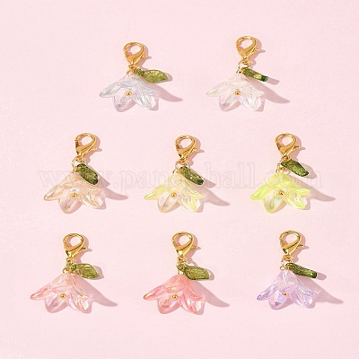 8 шт. 8-х цветные акриловые подвесные украшения-цветы HJEW-FS00034-02-1