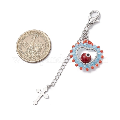 Подвеска в виде сердца из стеклянных бусин и лампворк ручной работы от сглаза HJEW-MZ00211-03-1