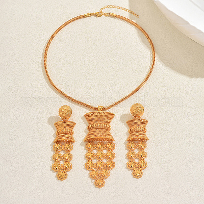 Комплекты из винтажных сплавов с полыми цветами и кисточками для женщин BI3296-1