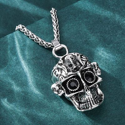 Ожерелья с подвеской из цинкового сплава и стразов с черепом NJEW-Z062-02AS-1